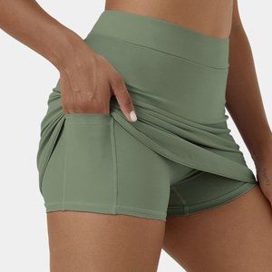 Halara In My Feels Everyday Side Pocket 2-in-1 Golf Skirt — Olive Green Skort